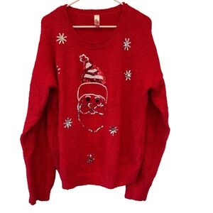 No Boundaries Mens Red Santa‎ Sequin Ugly Christmas Sweater XXL